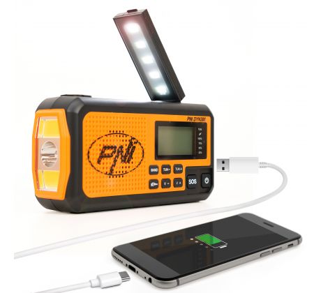 Prenosné rádio PNI DYN300 s dynamom, solárnym nabíjaním, svietidlom a powerbankou 4000 mAh